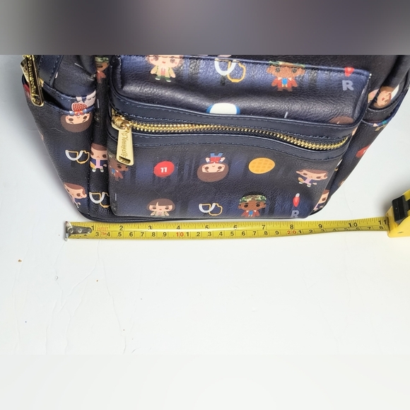 Loungefly Navy Blue and Gold Stranger Things Cartoon Characters Backpack - Picture 4 of 8